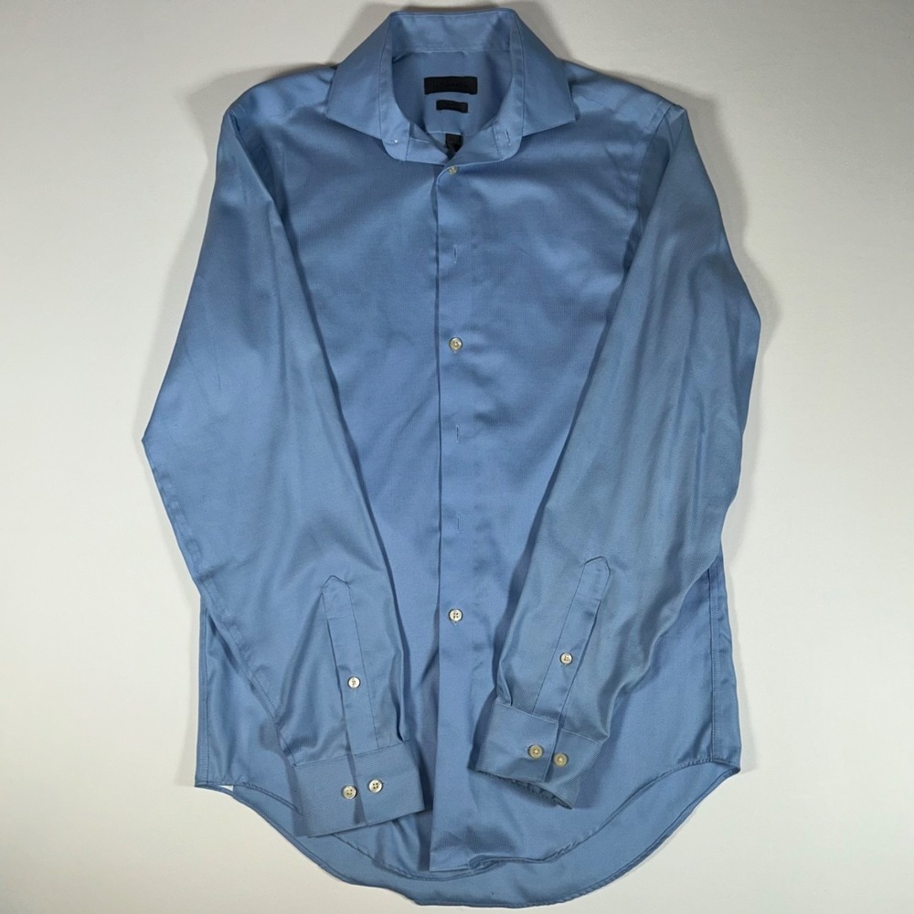 Calvin Klein Mens Dress Shirt 15 34/35 Slim Fit Blue 80s 2-Ply 100% Cotton